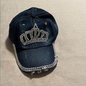 Denim women’s Ball Cap Hat with Rhinestone Crown